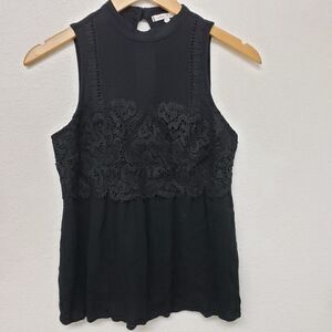 Willow & Clay Black High Neck Sleeveless Lace Lined Peplum Blouse Size S
